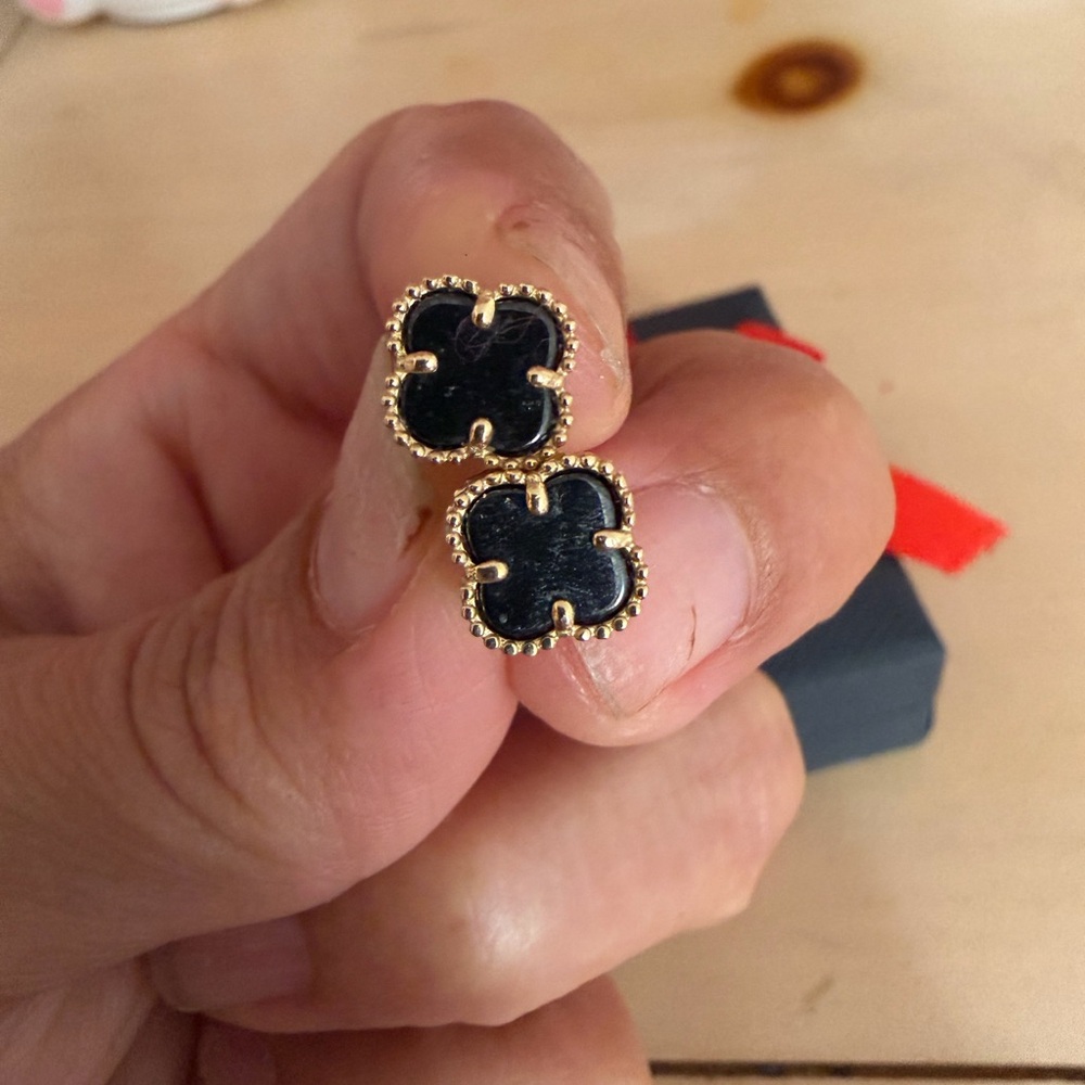 14k gold Black Clover Stud Earrings - Women Jewelry